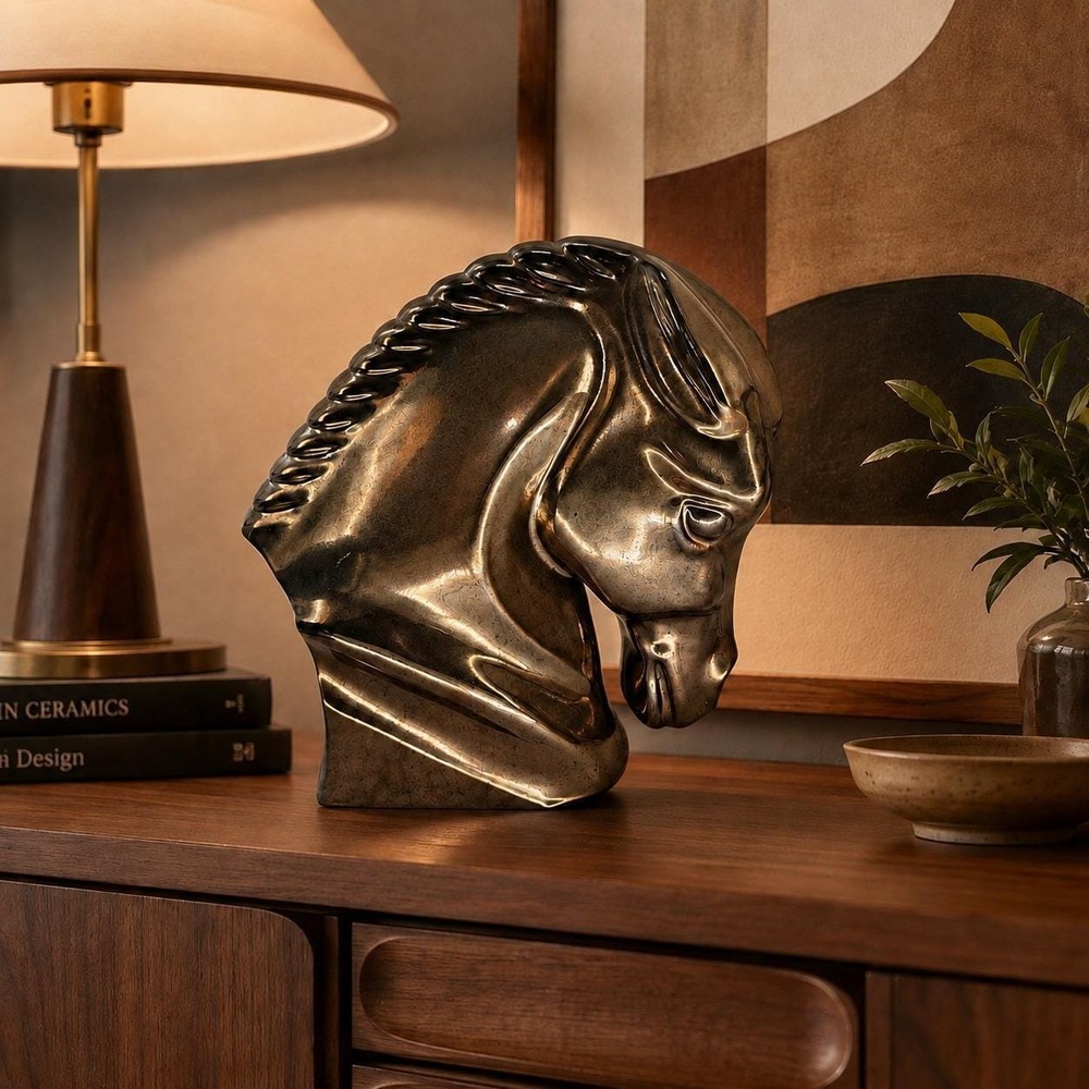 Vintage Haeger Horse Head Sculpture Bronze Gold MCM Inspired Decor